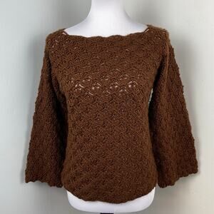Handmade Chocolate Brown Boho Crochet Bell Sleeve Sweater